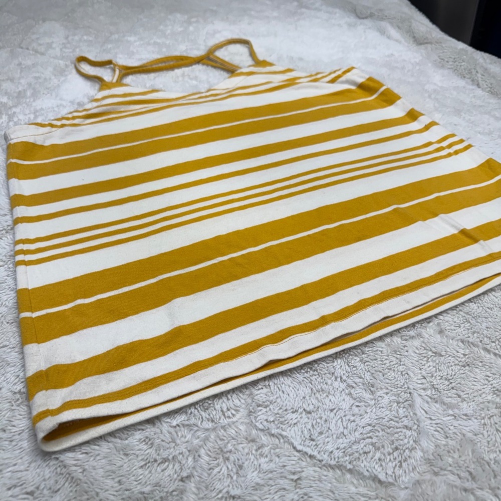 Universal Thread Cami Tank Top Womens L Mustard Yellow Striped Strappy Back Twee